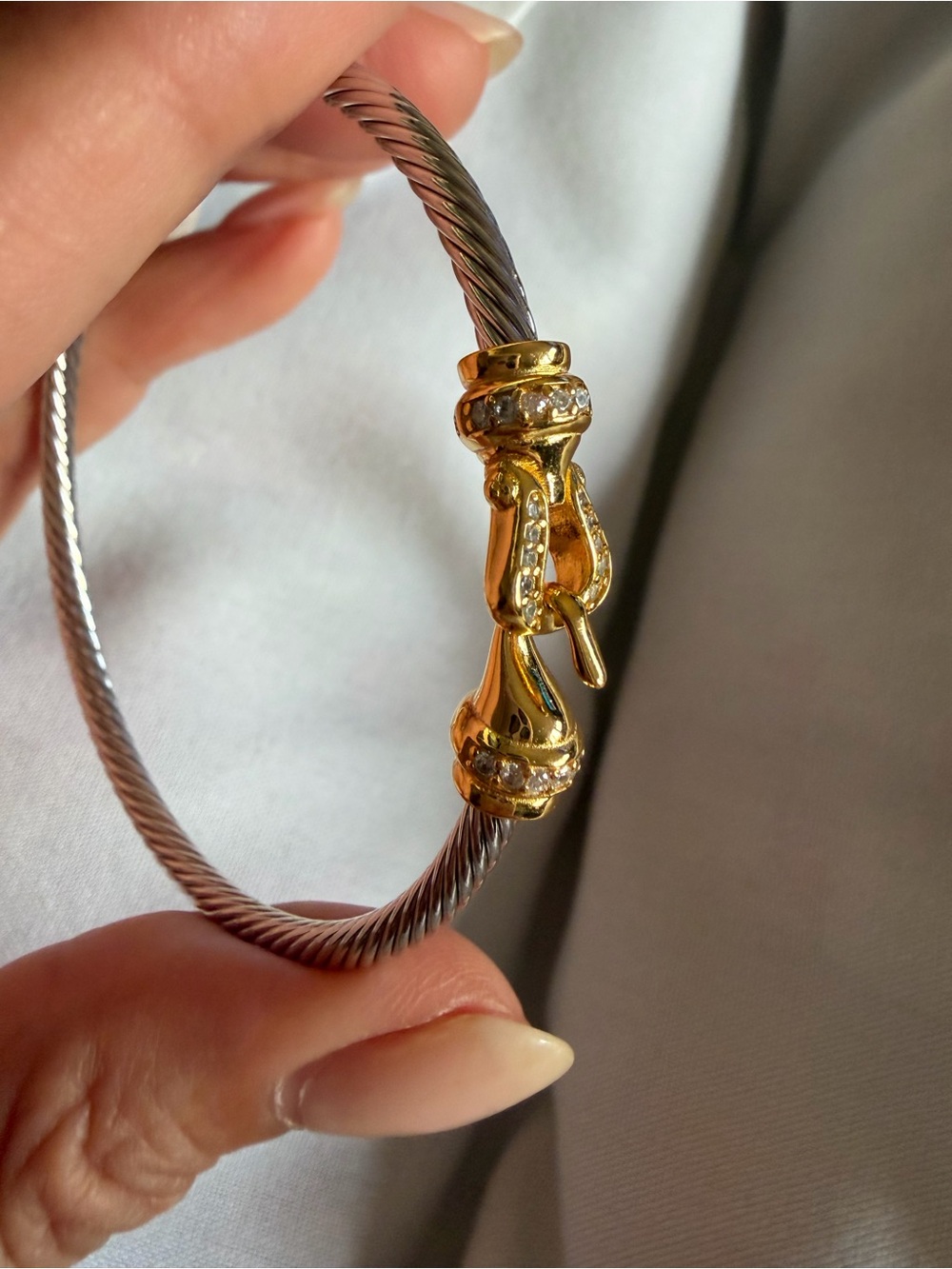 David Yurman Sterling Silver 18K Gold Diamond Cable Hook Bracelet Medium M Box - Picture 9 of 17